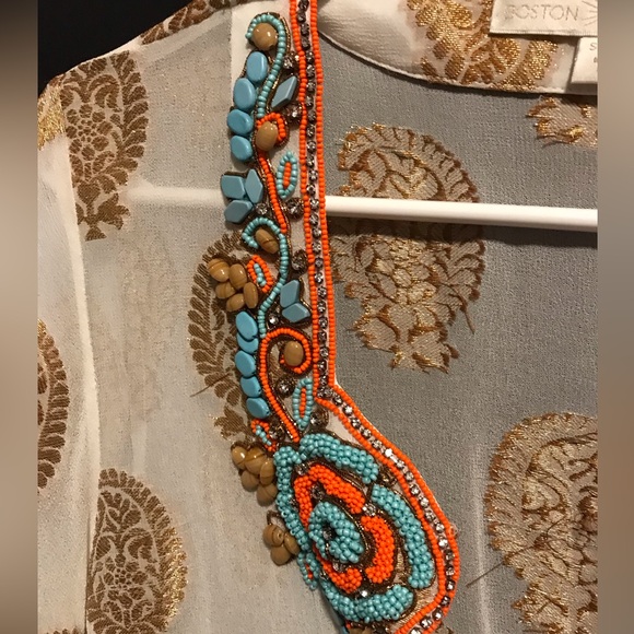 Boston Proper Ladies Blouse With Beading Size XS - Picture 6 of 7